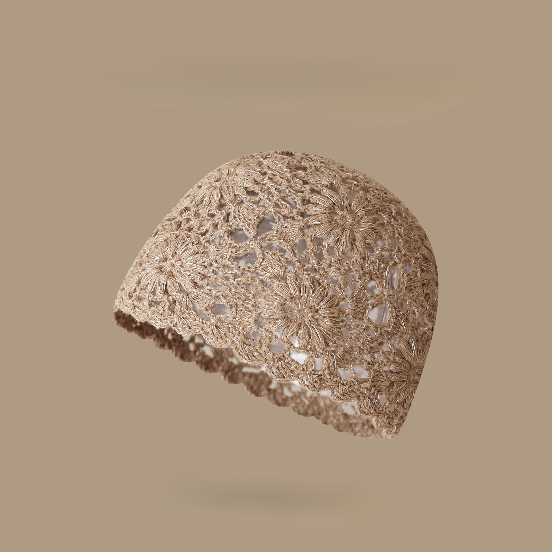 日雜風手作蕾絲透空包頭帽｜春夏薄款文藝百搭編織帽