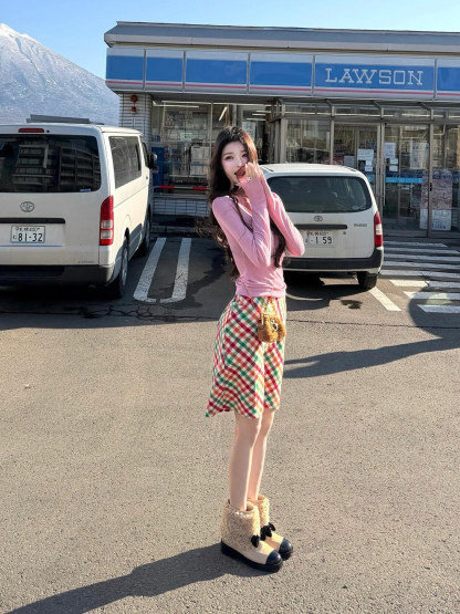 美式甜辣多巴胺格紋短裙 小個子減齡洋氣款