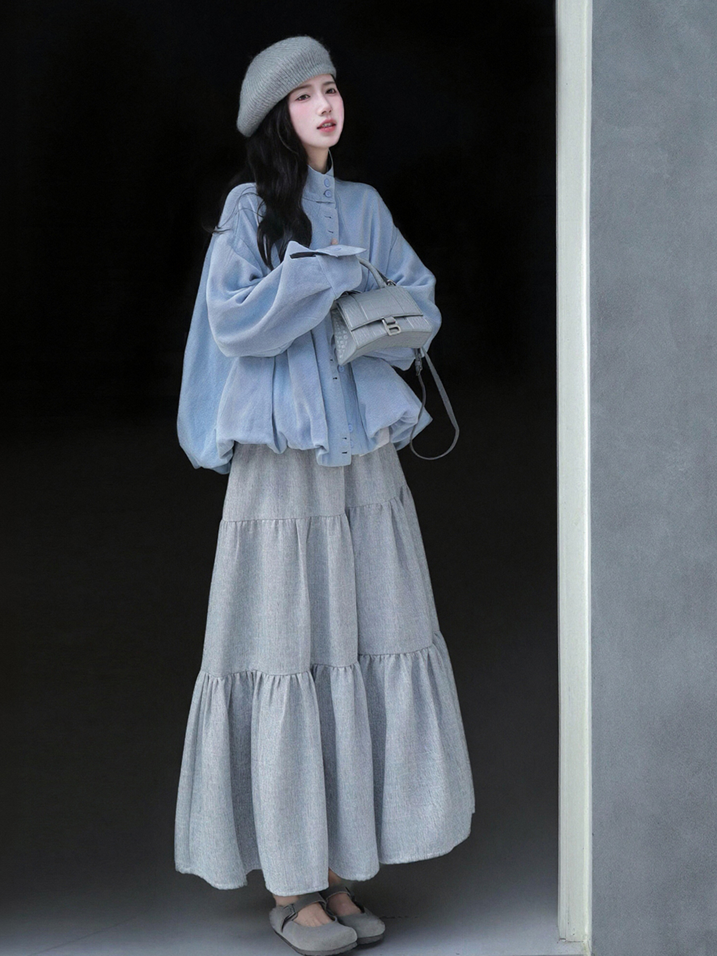 2025秋季韓系溫柔風「兩穿設計」外套套裝｜一件外套兩種穿搭 x 花苞下擺顯瘦半身裙｜