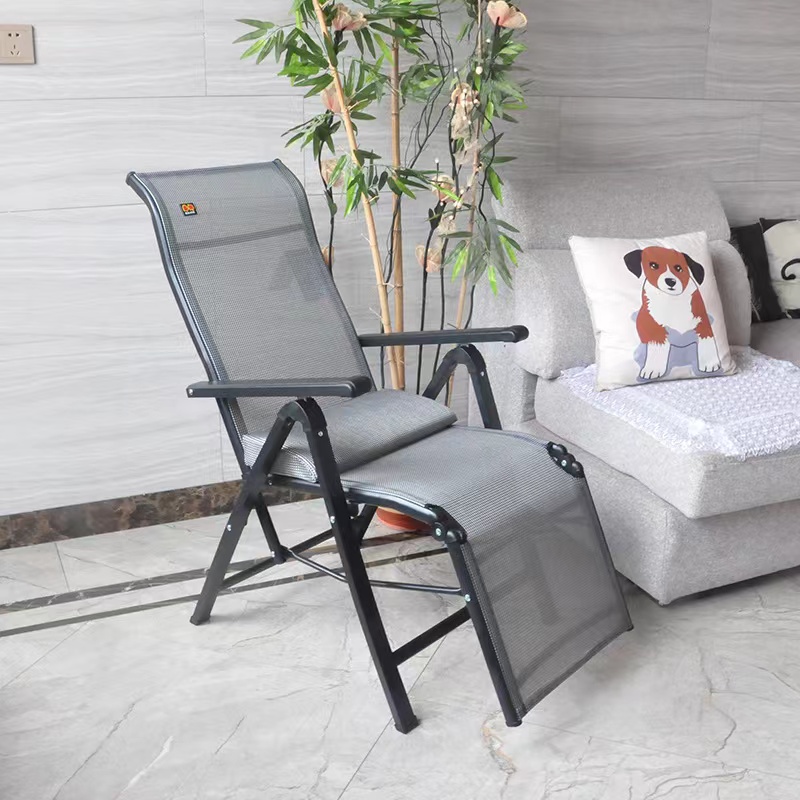 Folding Lounge Chair Textilene 6 Grades Outdoor Deck Chair Office Lazy Nap Lunch Chair