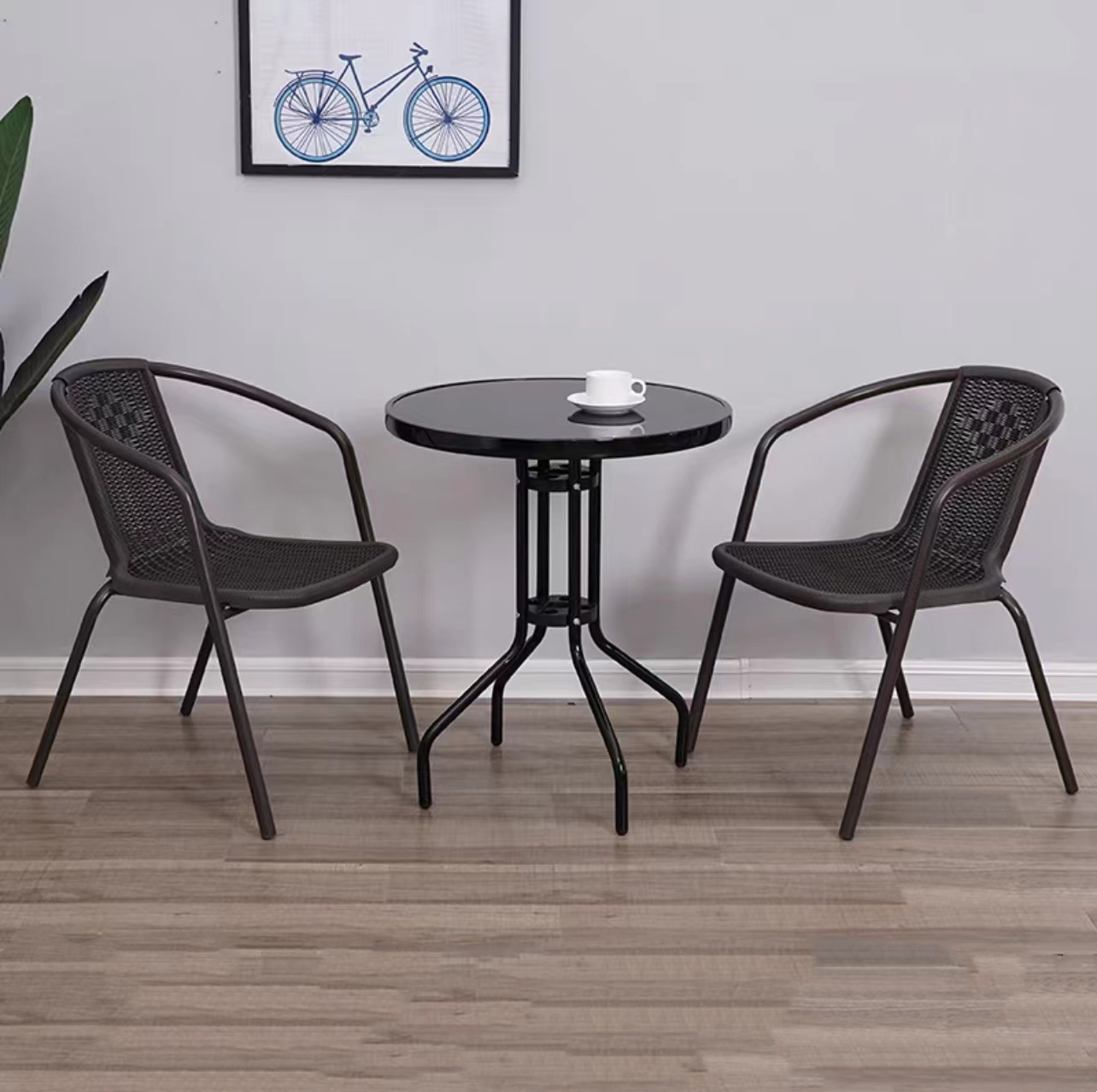 KIMDELIN Outdoor Furniture Garden Set table + 4 chairs, Black /White Table For Balcony,Patio,Terrace