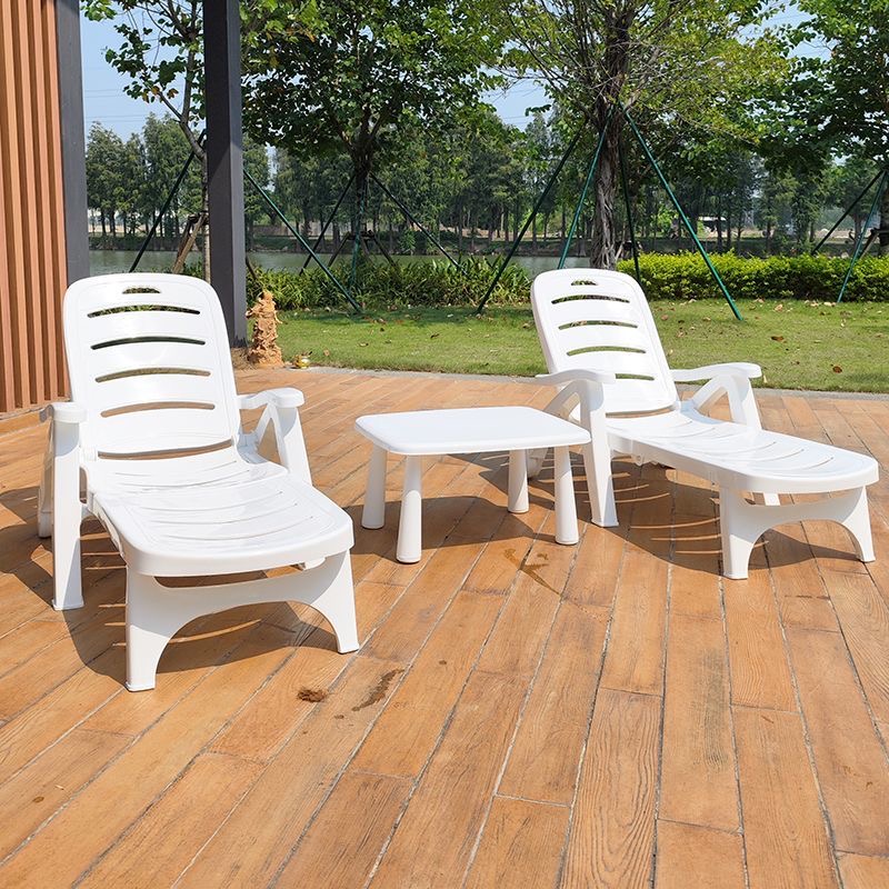 KIMDELIN Outdoor Foldable Swimming Pool Beach Chairs Beach Table Outdoor Deck Chairs White Poolside Deck Chairs Sun Lounger
