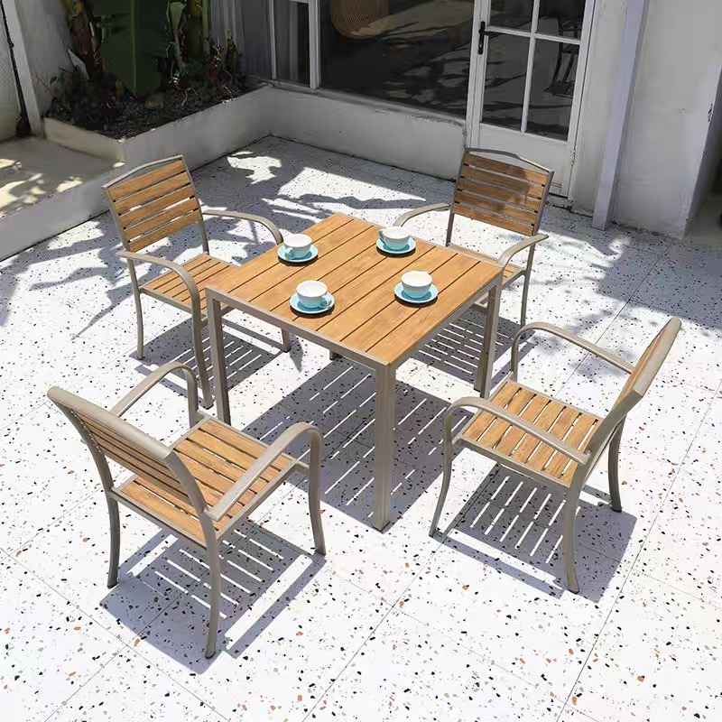 KIMDELIN Outdoor Table Set Modern Aluminum Stackable Chairs Patio Dining Chair with Powder-Coating