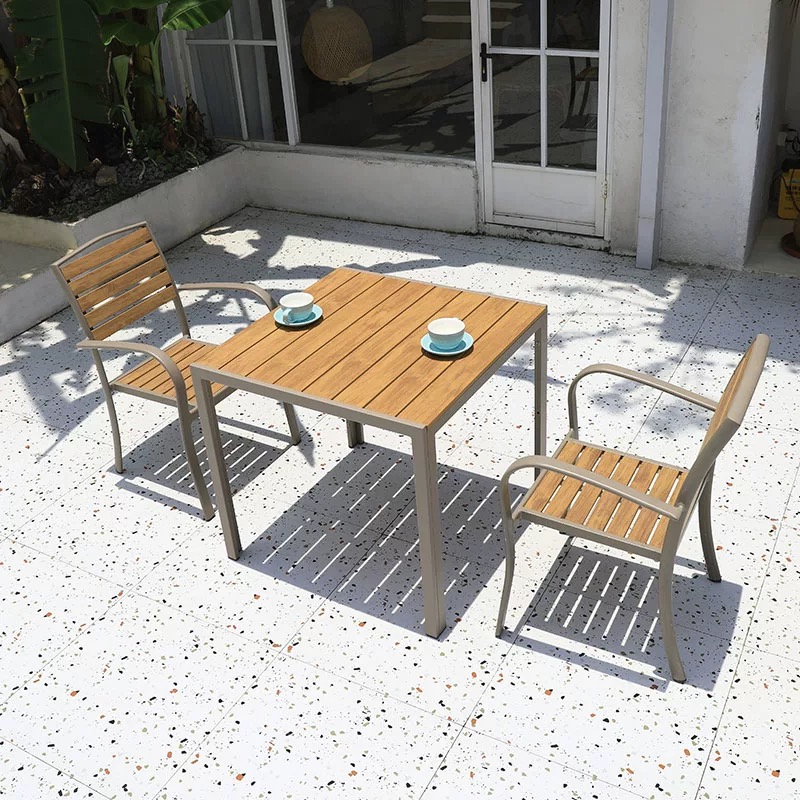 KIMDELIN Outdoor Table Set Modern Aluminum Stackable Chairs Patio Dining Chair with Powder-Coating