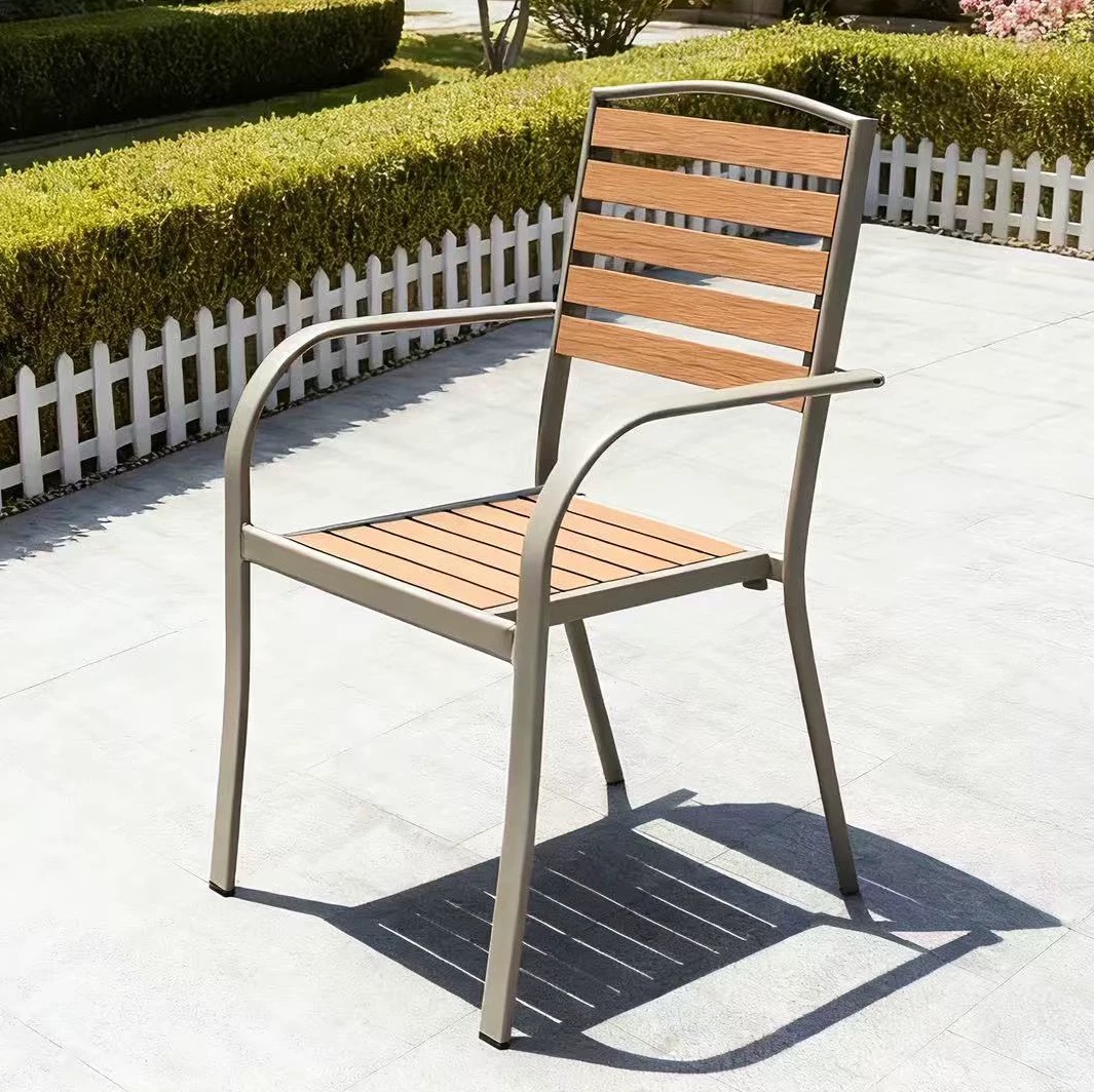 KIMDELIN Outdoor Table Set Modern Aluminum Stackable Chairs Patio Dining Chair with Powder-Coating