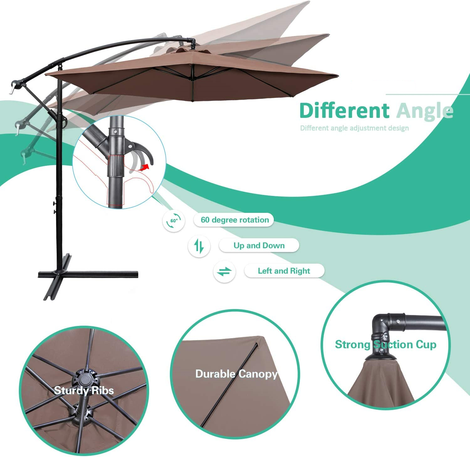 KIMDELIN 3M/2.7M Patio Garden Umbrella Outdoor Market Table Round Umbrella For Garden,Pool,Market