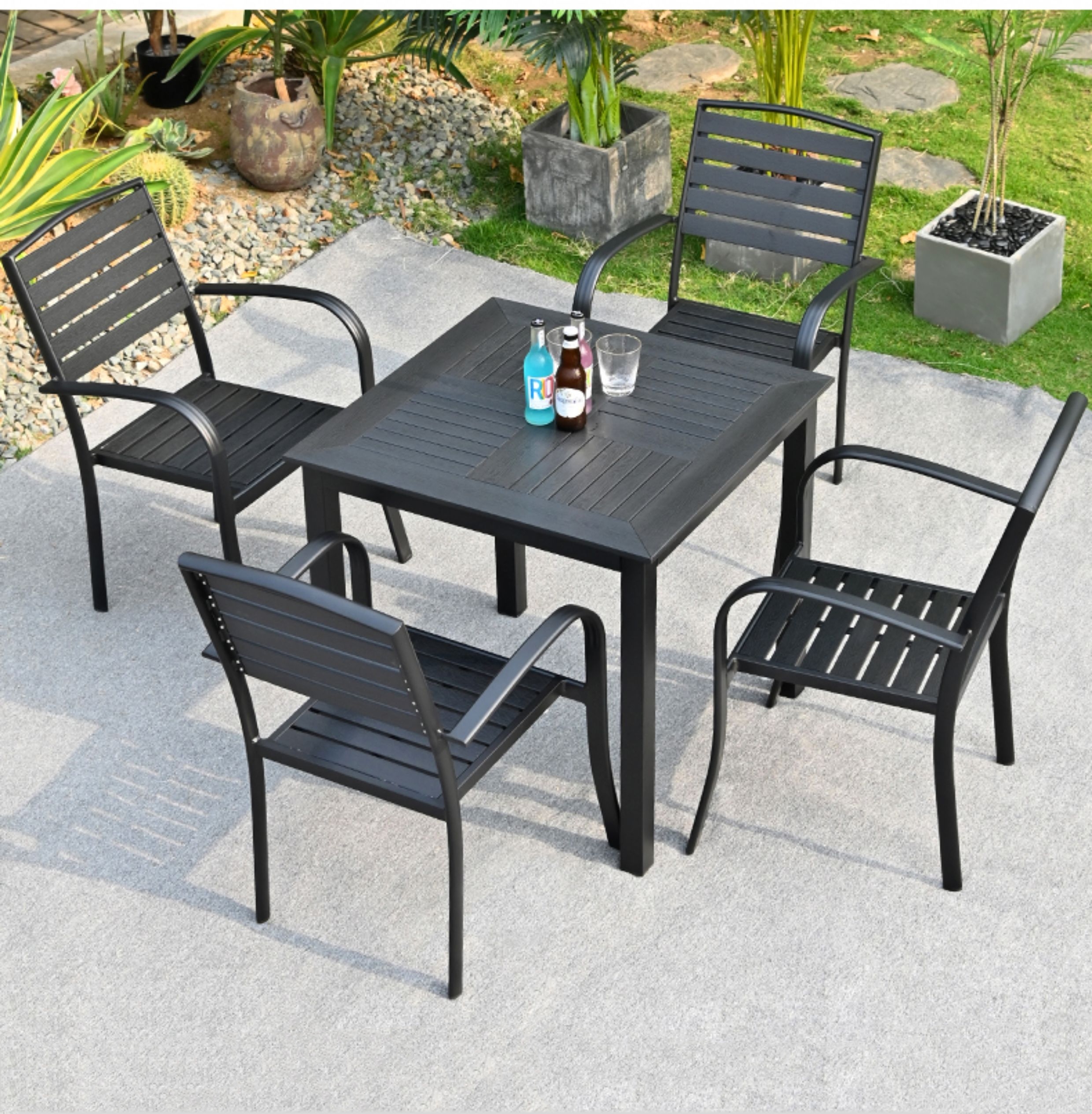 KIMDELIN Outdoor Furniture Plastic Wooden Garden Set 4/6 Chairs + Table For Balcony,Patio,Terrace