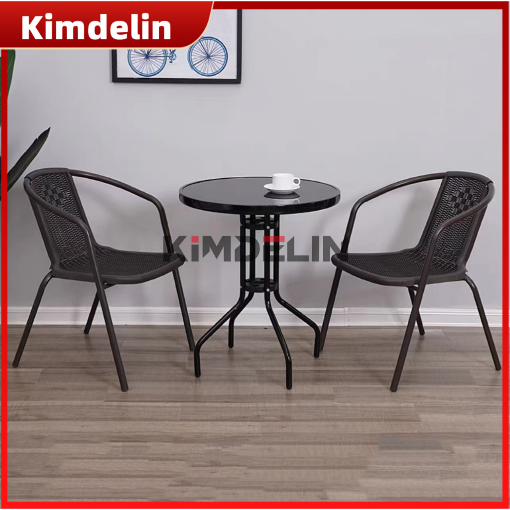 【READY STOCK】KIMDELIN Outdoor Furniture Garden Set 4 Chairs + 1 Square Black Table For Balcony,Patio,Terrace