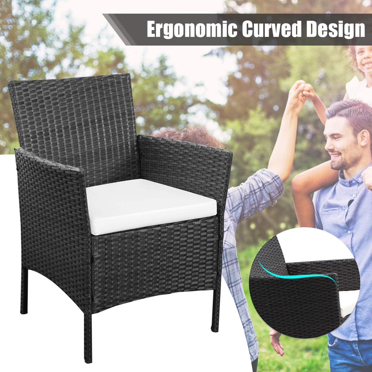 KIMDELIN 4PCS Patio Outdoor Rattan Furniture Sets, Black/Brown