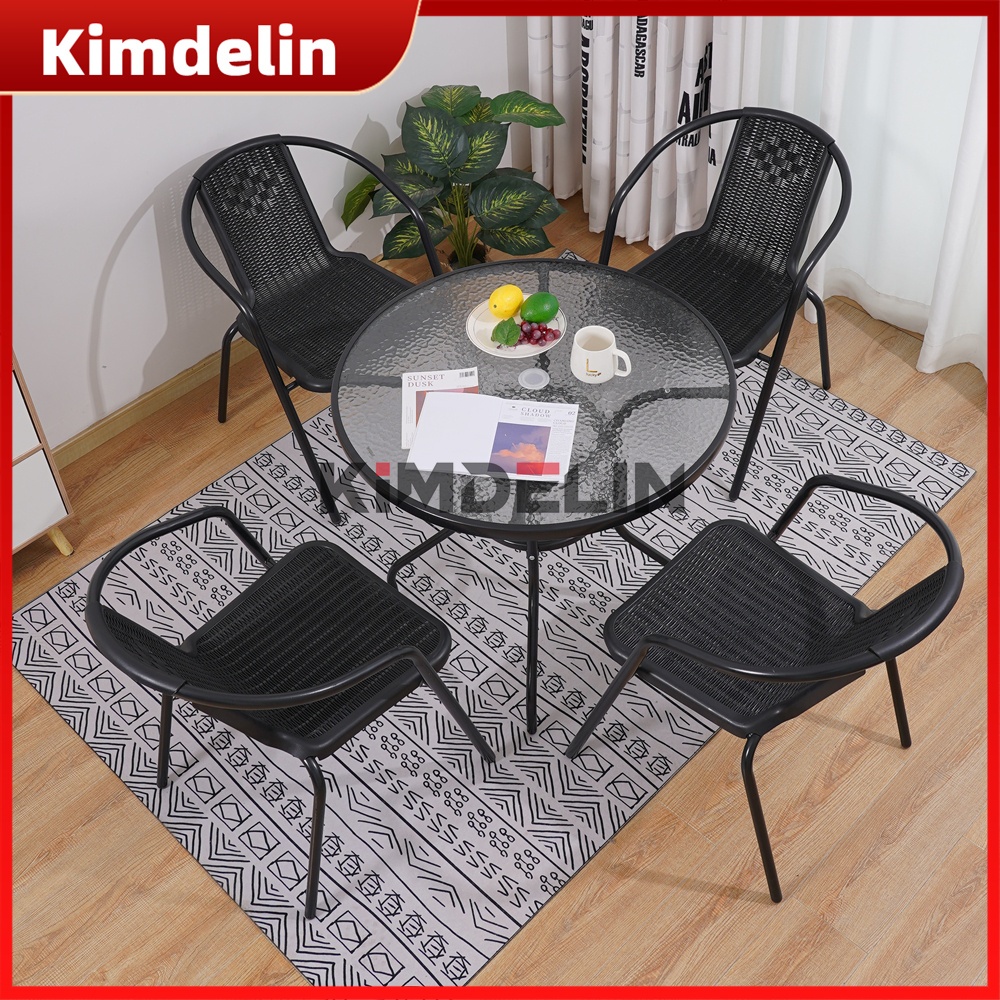 【READY STOCK】KIMDELIN Outdoor Furniture Garden Set 4 Chairs + 1 Square Black Table For Balcony,Patio,Terrace