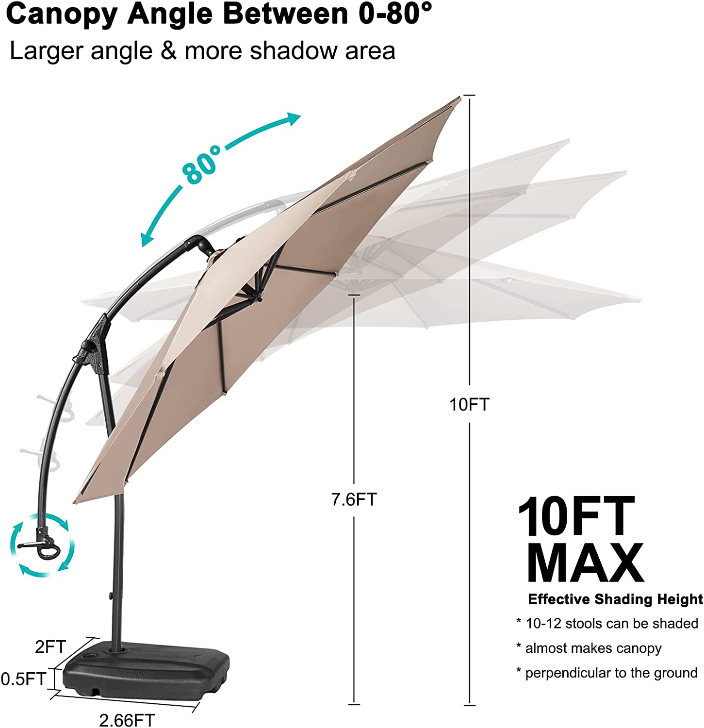 KIMDELIN 3M Patio Garden Umbrella Outdoor Market Table Round Umbrella with Crank and Push Handle For Pool,Market