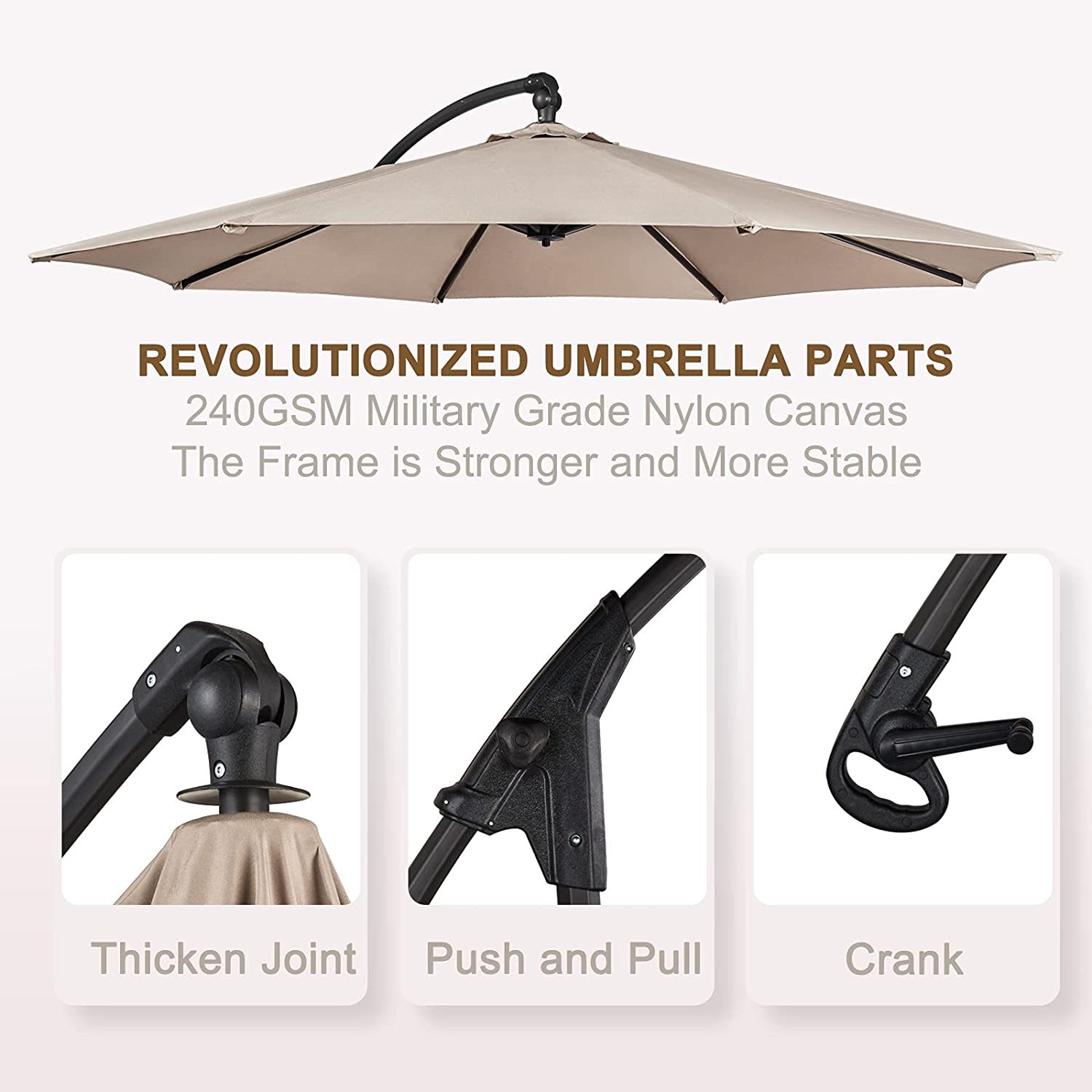 KIMDELIN 3M Patio Garden Umbrella Outdoor Market Table Round Umbrella with Crank and Push Handle For Pool,Market