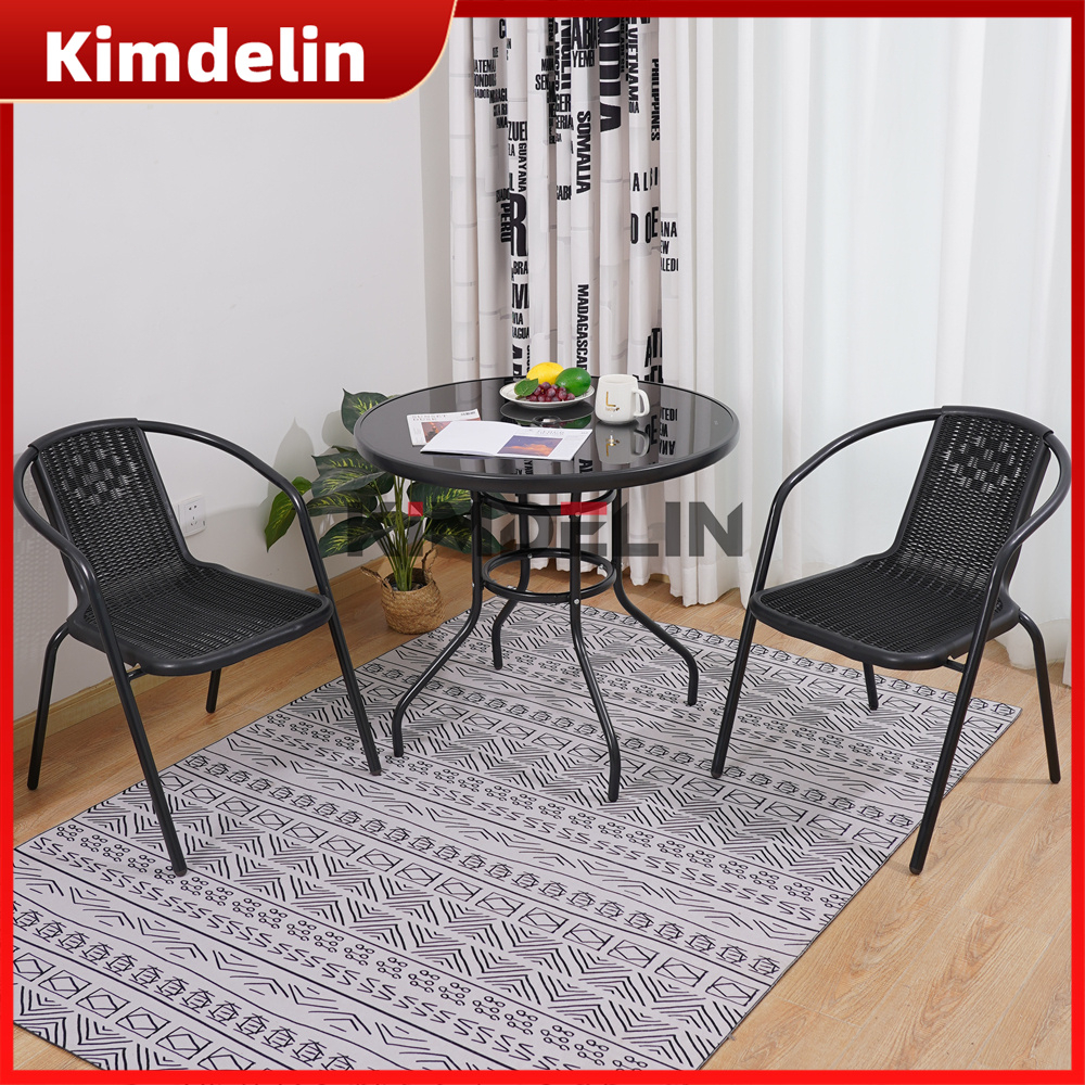 【READY STOCK】KIMDELIN Outdoor Furniture Garden Set 4 Chairs + 1 Square Black Table For Balcony,Patio,Terrace