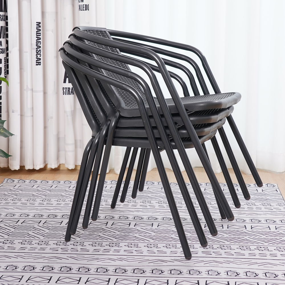 KIMDELIN Outdoor Furniture Garden Set table + 4 chairs, Black /White Table For Balcony,Patio,Terrace