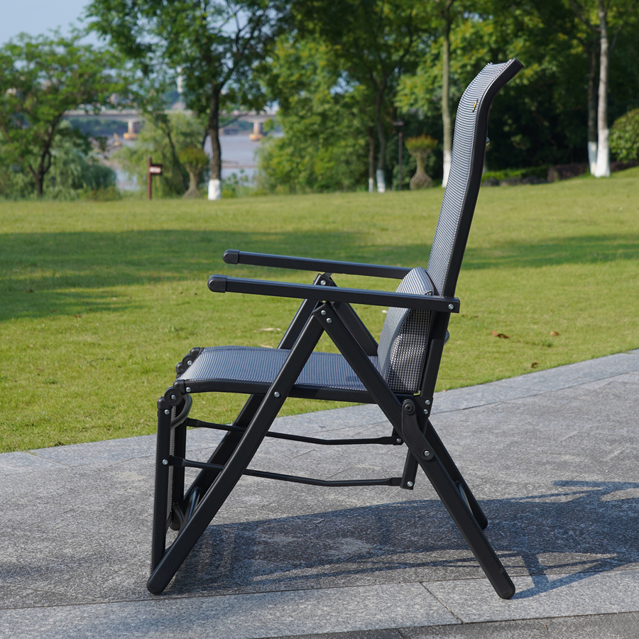 Folding Lounge Chair Textilene 6 Grades Outdoor Deck Chair Office Lazy Nap Lunch Chair