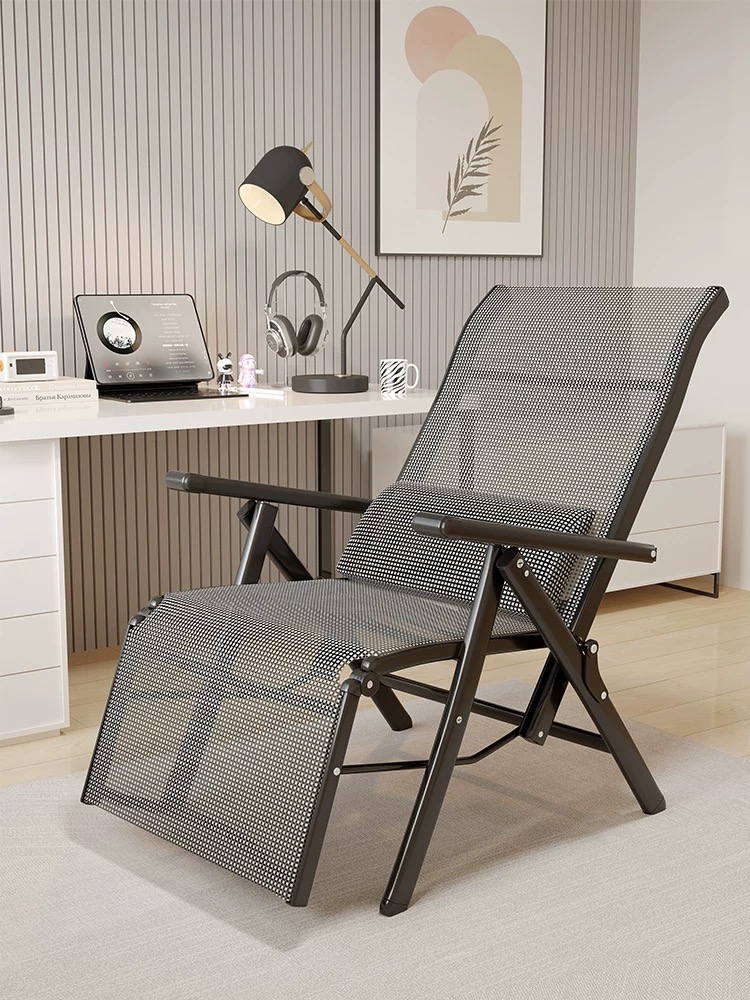 Folding Lounge Chair Textilene 6 Grades Outdoor Deck Chair Office Lazy Nap Lunch Chair