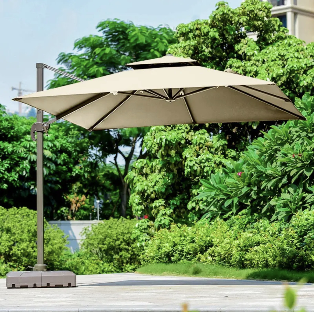 KIMDELIN 10ft Square Aluminum Cantilever Umbrella Offset Patio Umbrella Outdoor Market Umbrellas