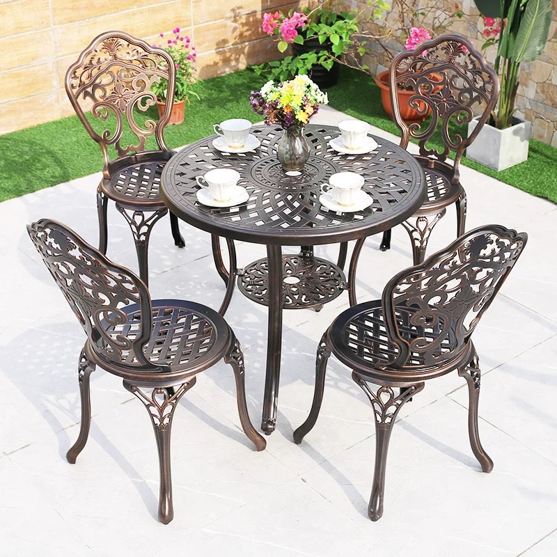 KIMDELIN Outdoor Cast Aluminum Dining Set for Patio, Balcony, Lawn, Garden, Backyard with Umbrella Hole