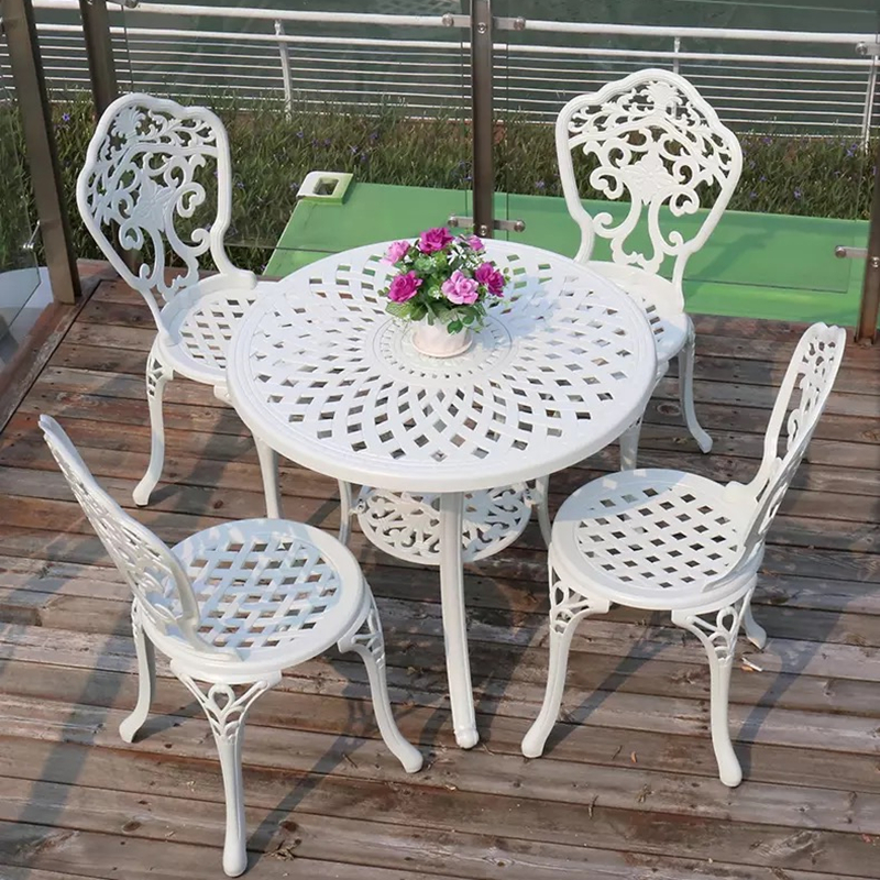 KIMDELIN Outdoor Cast Aluminum Dining Set for Patio, Balcony, Lawn, Garden, Backyard with Umbrella Hole