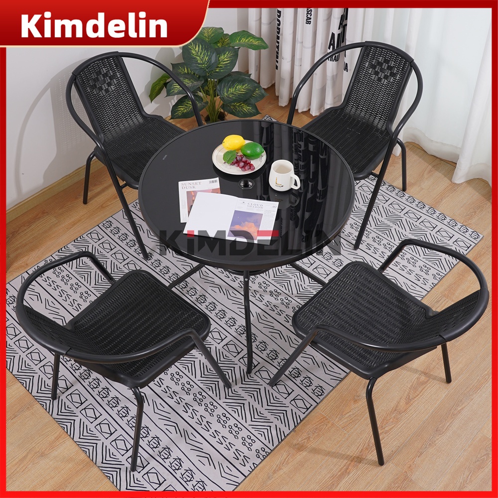 【READY STOCK】KIMDELIN Outdoor Furniture Garden Set 4 Chairs + 1 Square Black Table For Balcony,Patio,Terrace