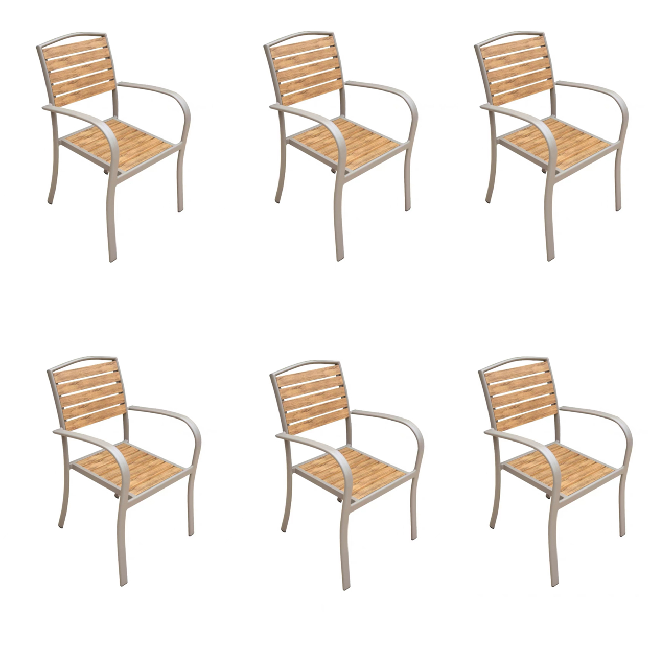 KIMDELIN Outdoor Dining Chair Set of 6 Modern Aluminum Stackable Chairs Patio Dining Chair with Powder-Coating Weather-R