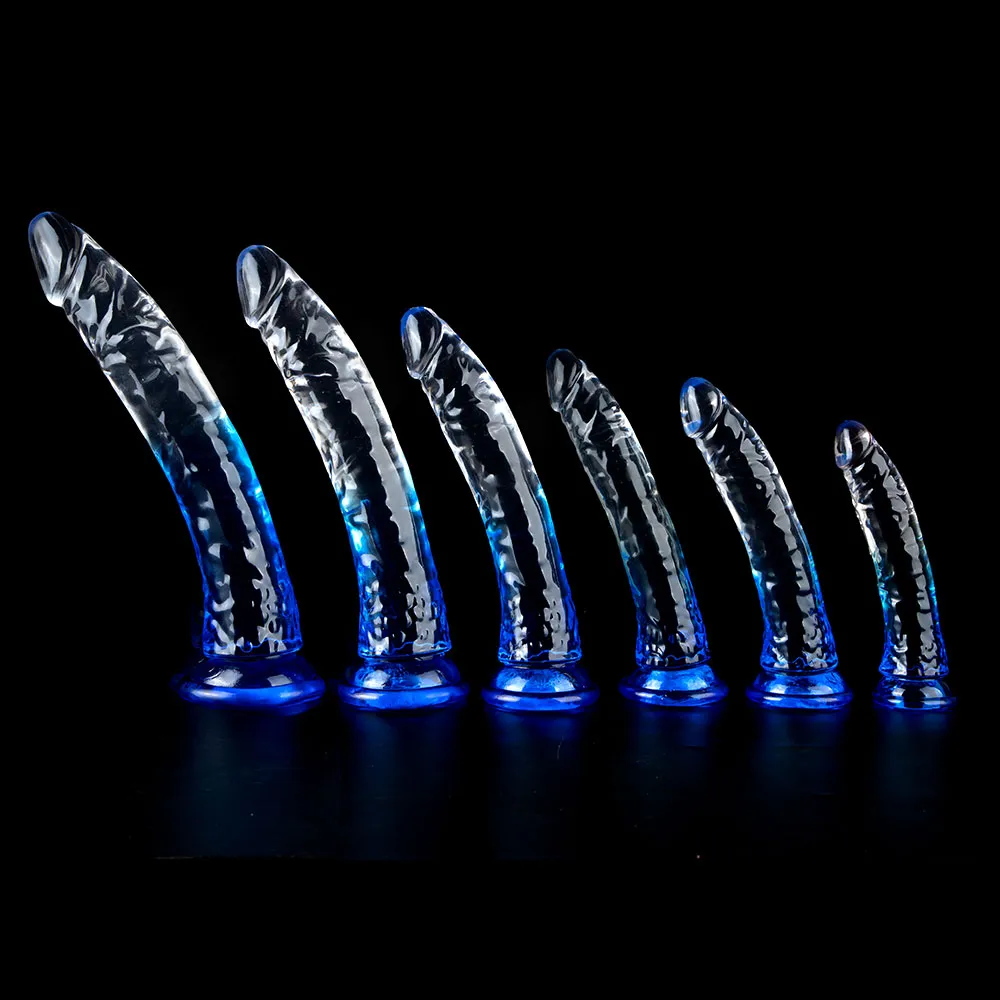 Medical-Grade TPE Transparent Gradient Blue Realistic Dildo