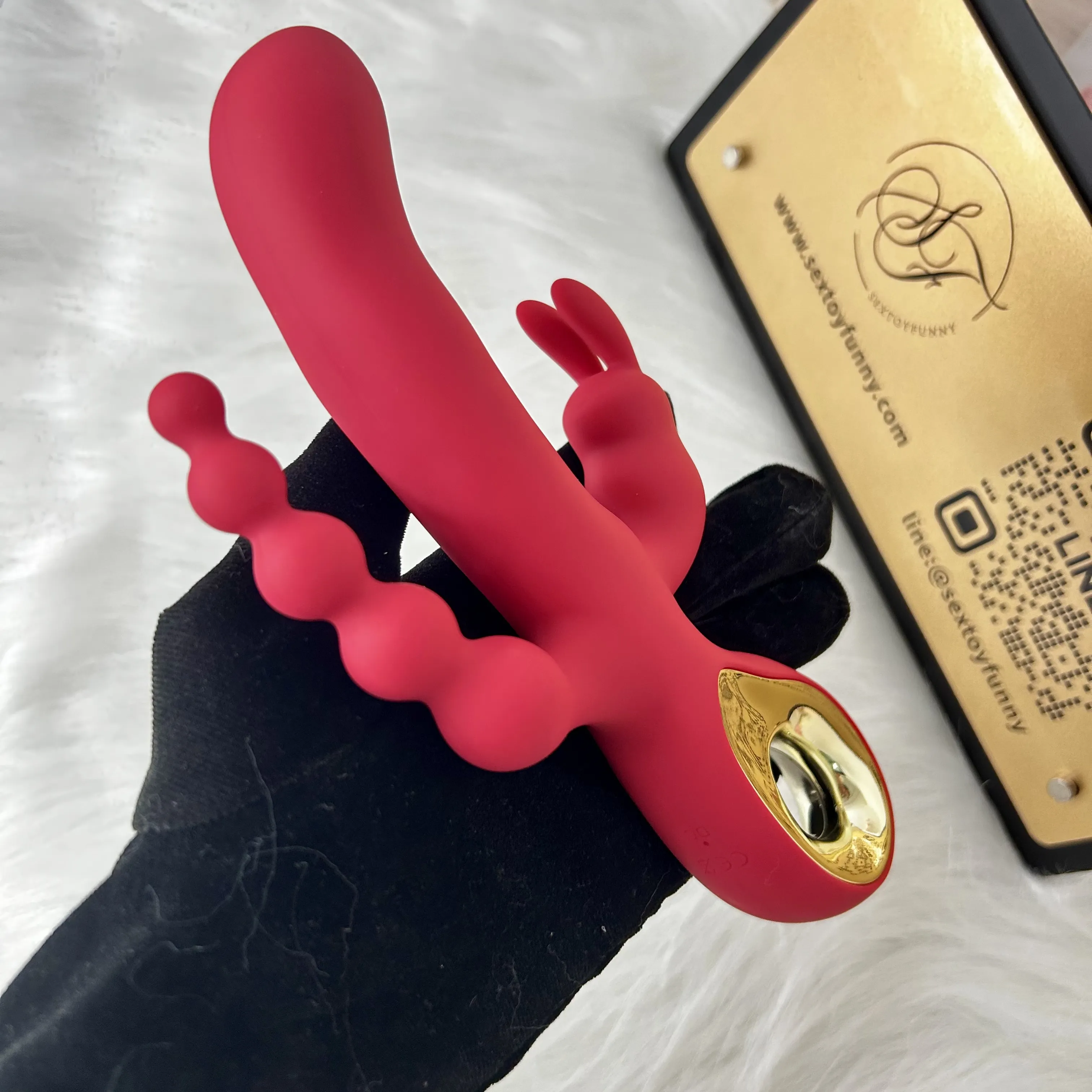 Finger Grip 10 Frequencies Rabbit Ear Beaded 3-Head Vibrator