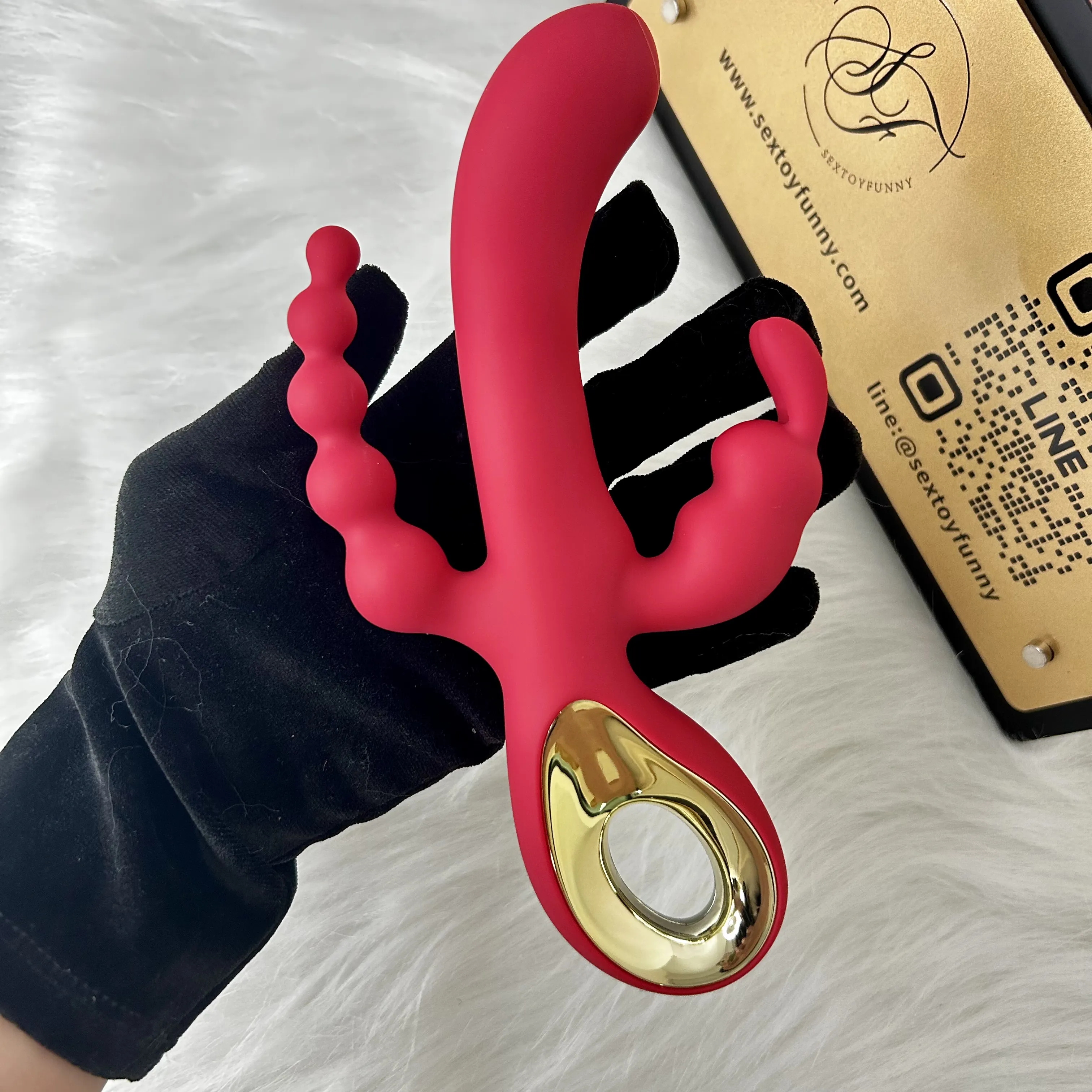 Finger Grip 10 Frequencies Rabbit Ear Beaded 3-Head Vibrator