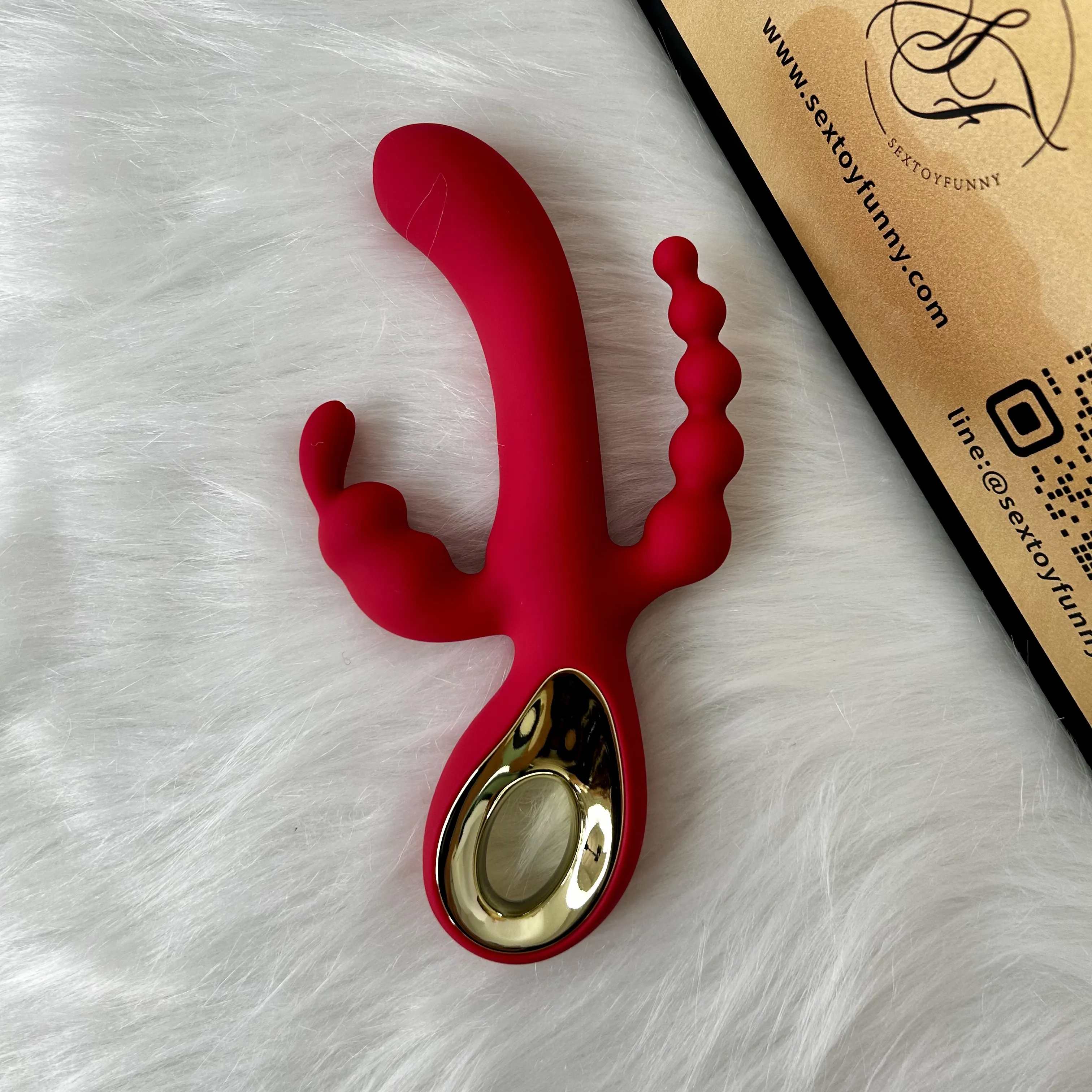 Finger Grip 10 Frequencies Rabbit Ear Beaded 3-Head Vibrator