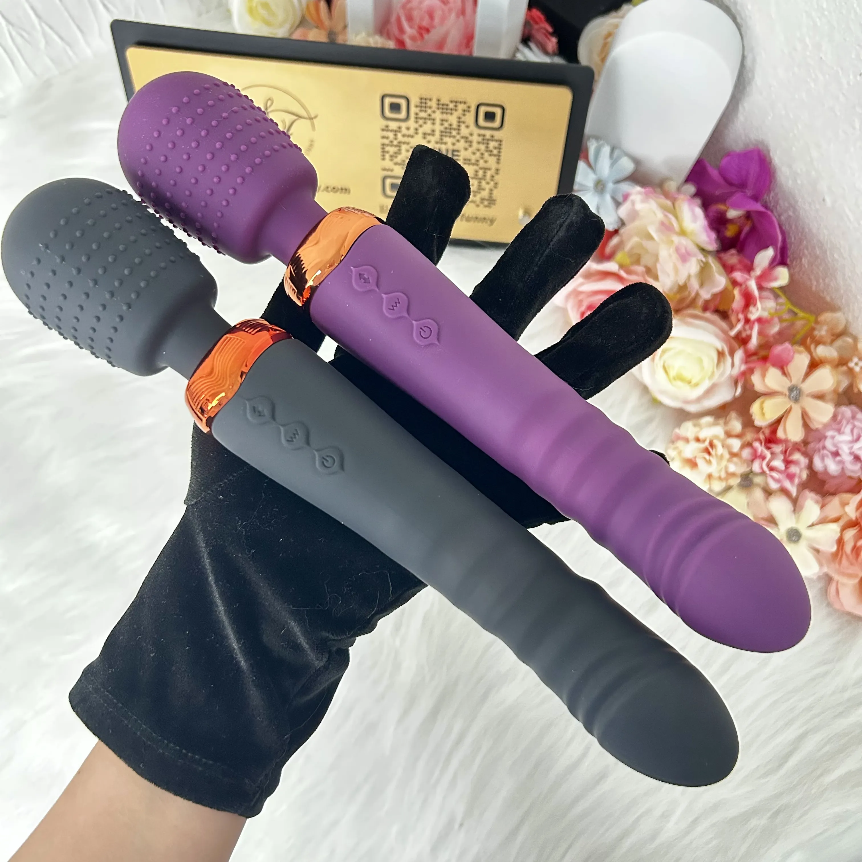 10 Vibrating & 5 Thrusting Dual Wand Dildo Vibrators