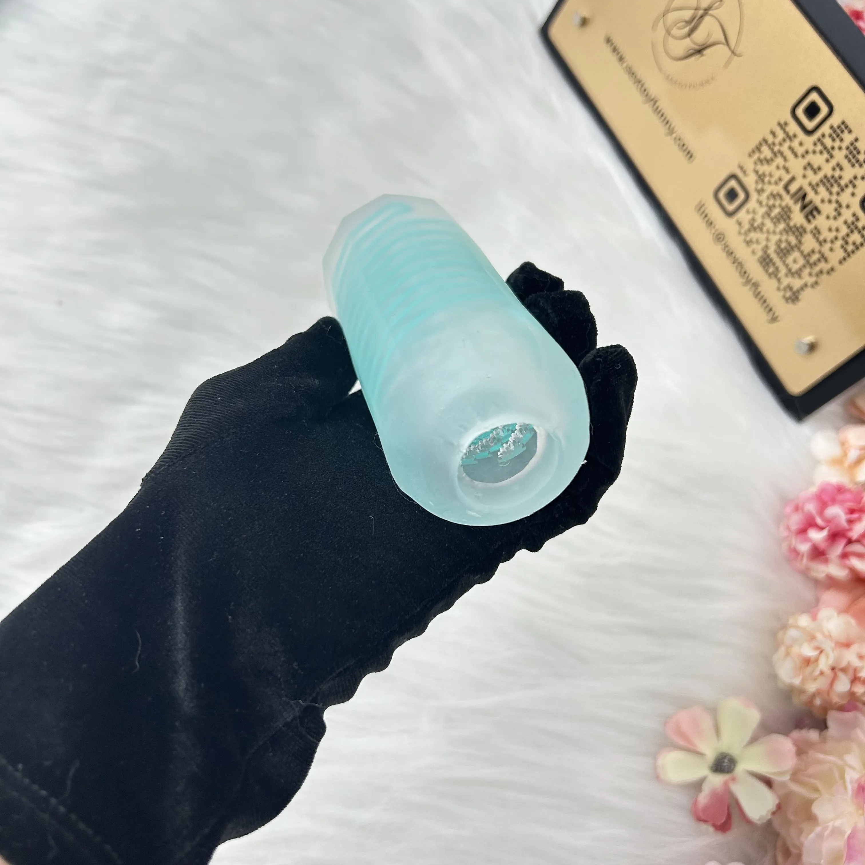 Clear Geometric Textures Vagina Cup Water-Draining Base