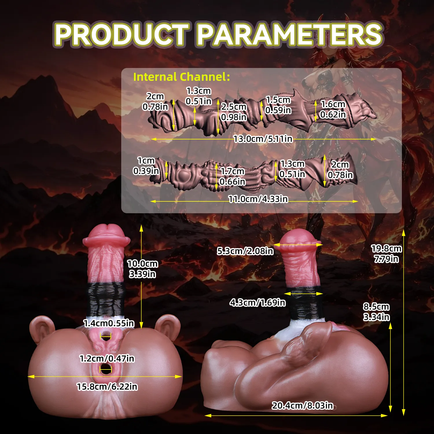 YOCY「Blaze Charm」3in1 หำปลอม+จิ๋มกระป๋อง+ประตูหลัง ซิลิโคนแพลทินัม