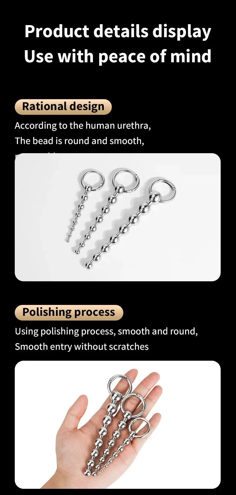 304 Stainless Steel Beaded Urethral Sound 3 Sizes Available