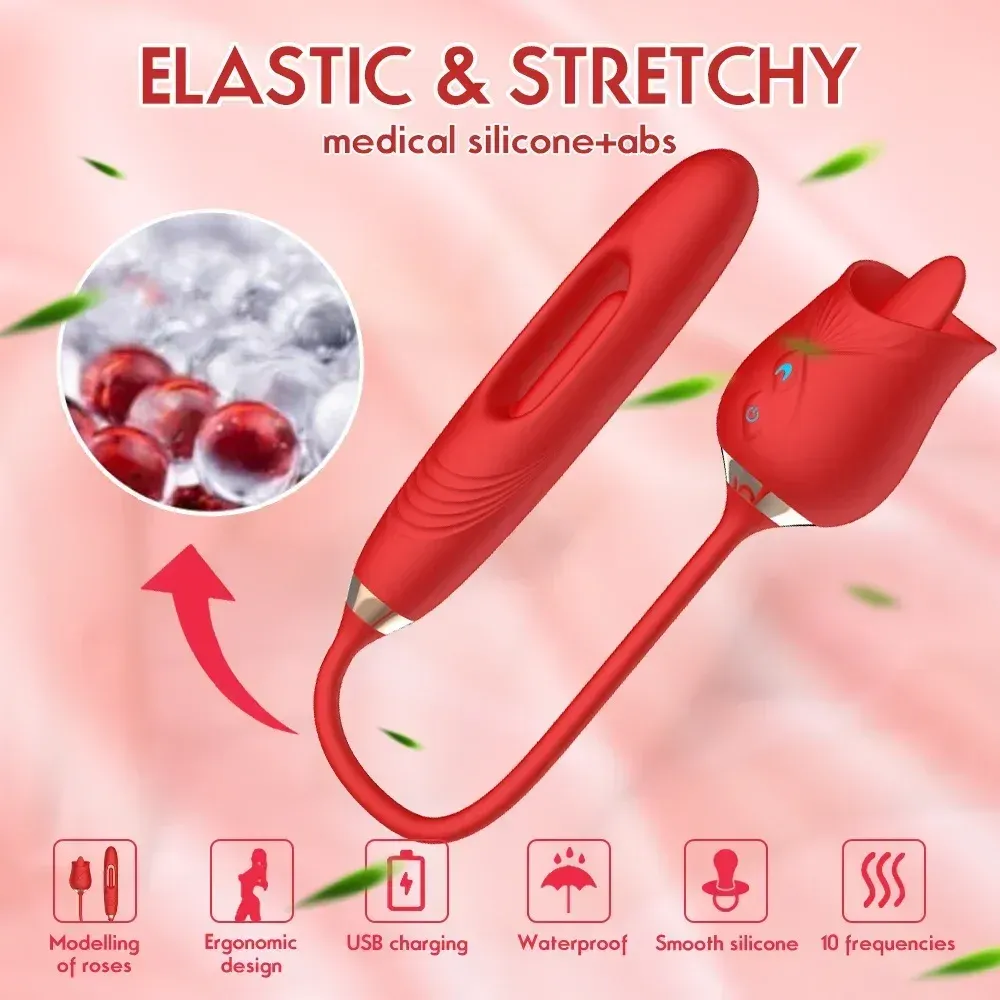 Rose Shaped Licking Heating Dual G-Spot & Clitoral Vibrator