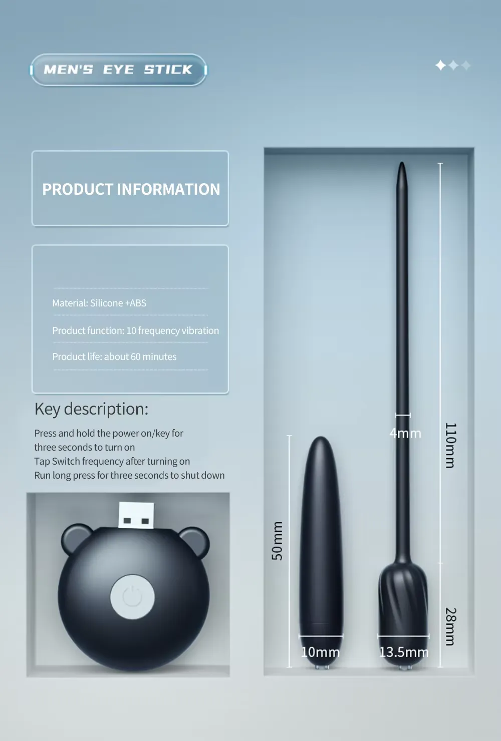 Wireless Remote Control 10 Frequencies Urethral Sound