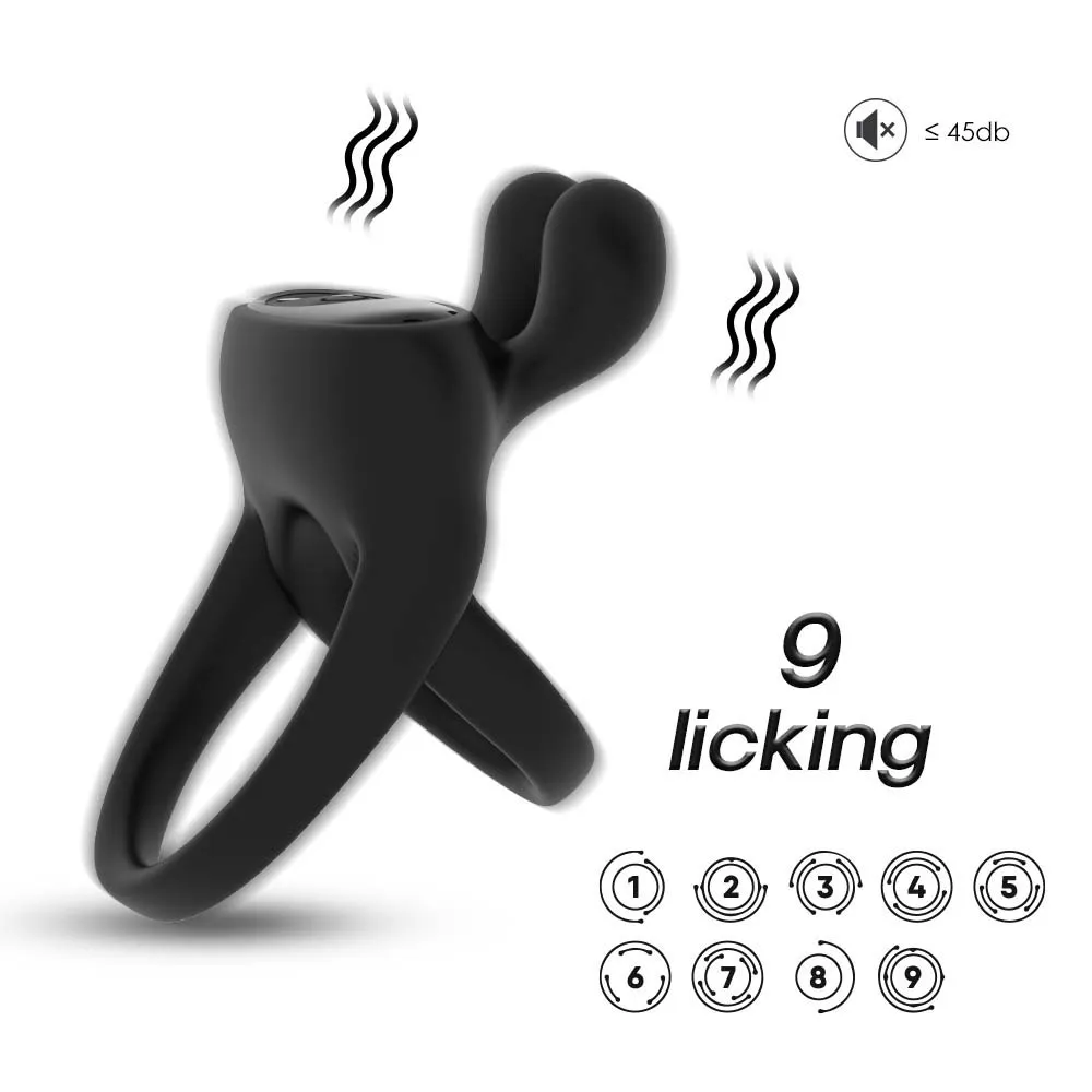9 Frequencies Rabbit Ear Cock Ring With Clitoral Vibrator