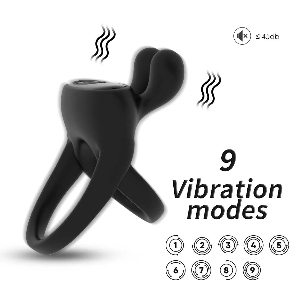 9 Frequencies Rabbit Ear Cock Ring With Clitoral Vibrator