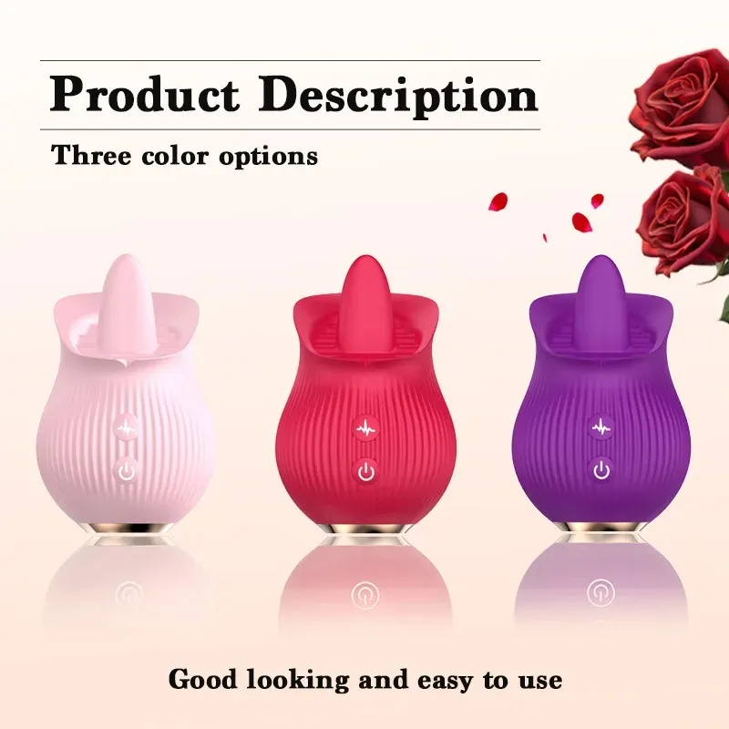 Rose Shaped 12 Licking Modes Clitoral Vibrator & Breast Toy