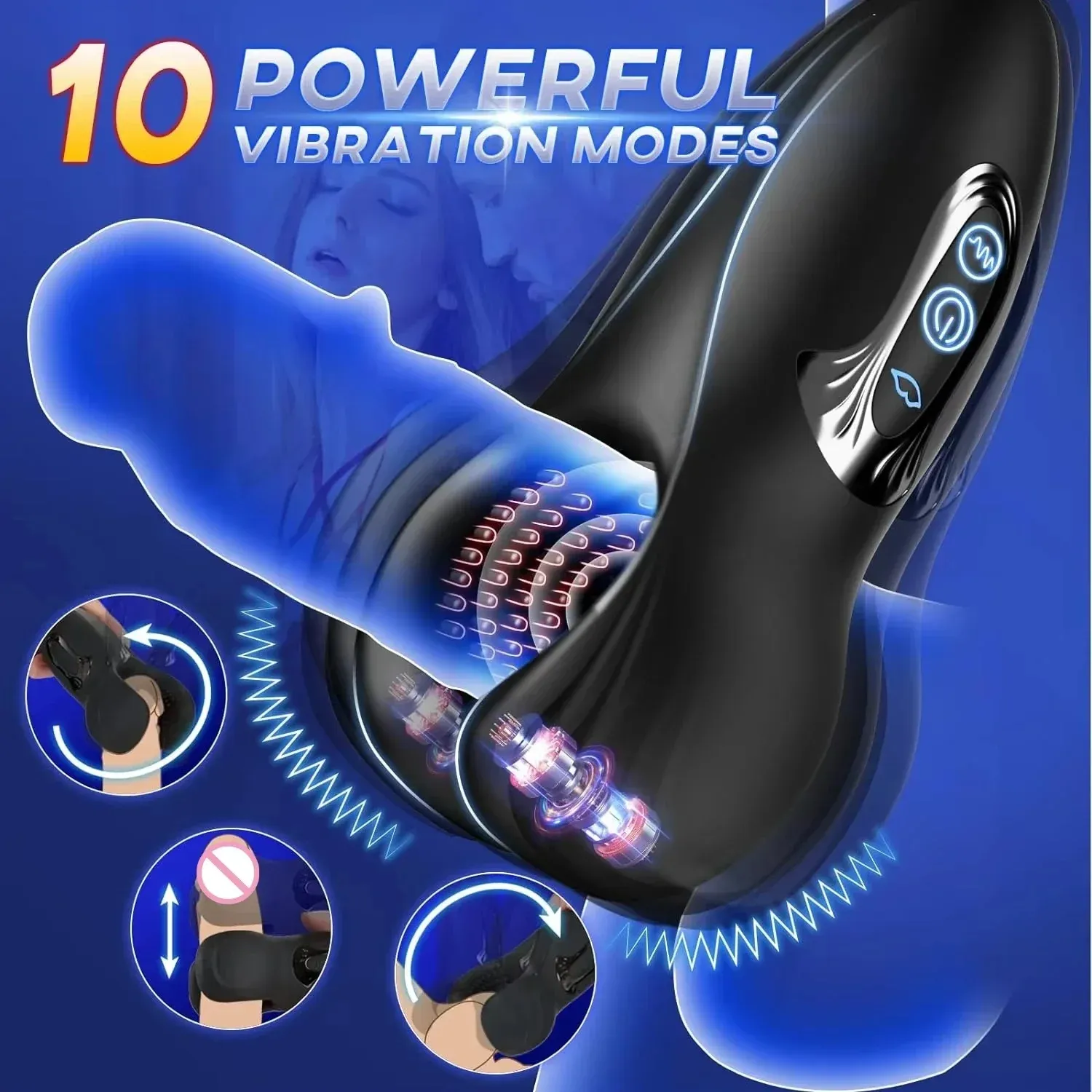 Open-Ended 3 In 1 Male Masturbator 10 Bites + 10 Vibrations