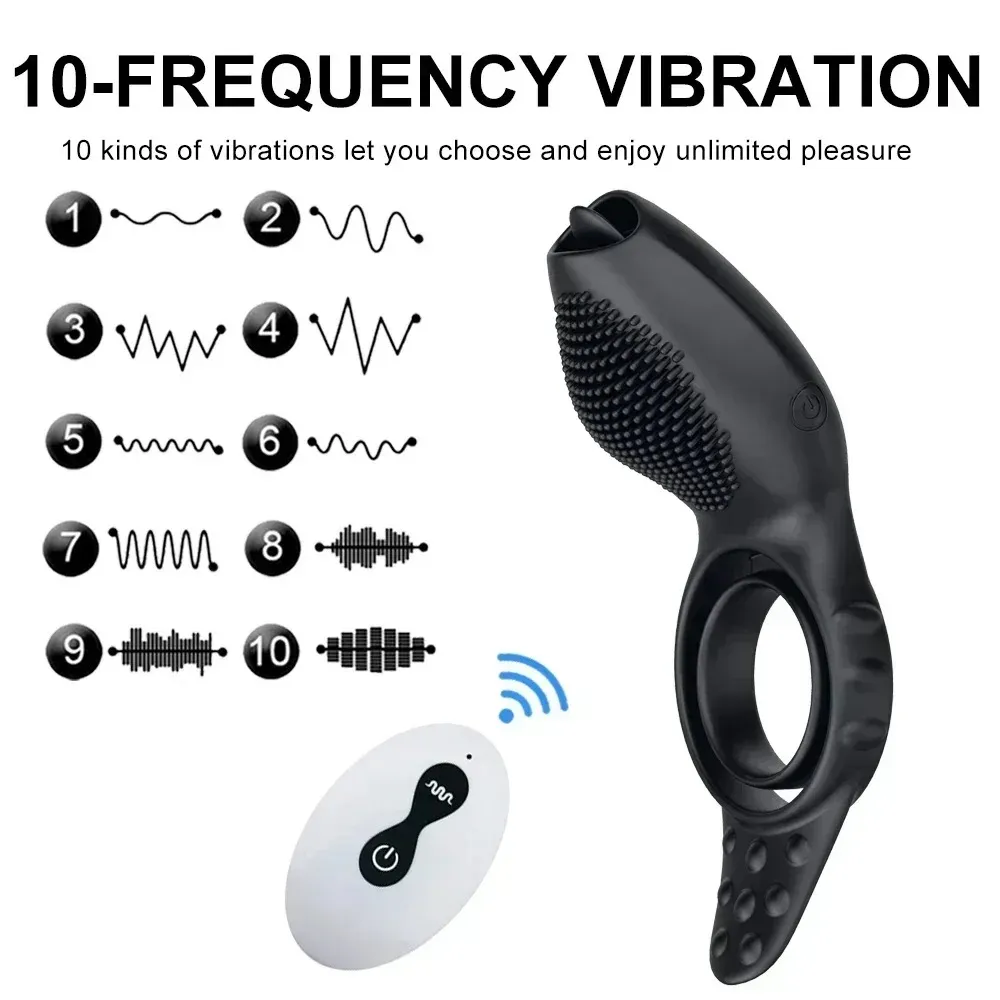 Couple 3-In-1 Tongue Remote Control Vibrator With Cock Ring