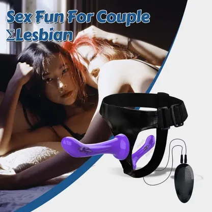 Integrated Remote Control Strap On Dual-Head Dildo Harness