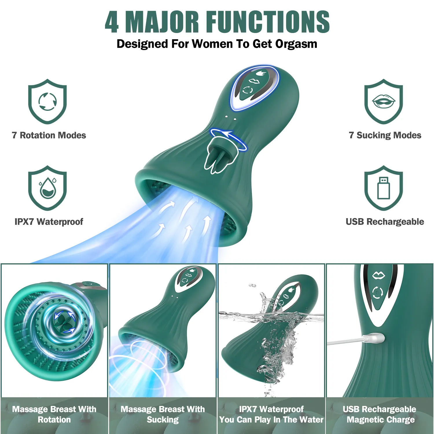Dual 7 Frequencies Rotating Suction Vibrator & Breast Toy