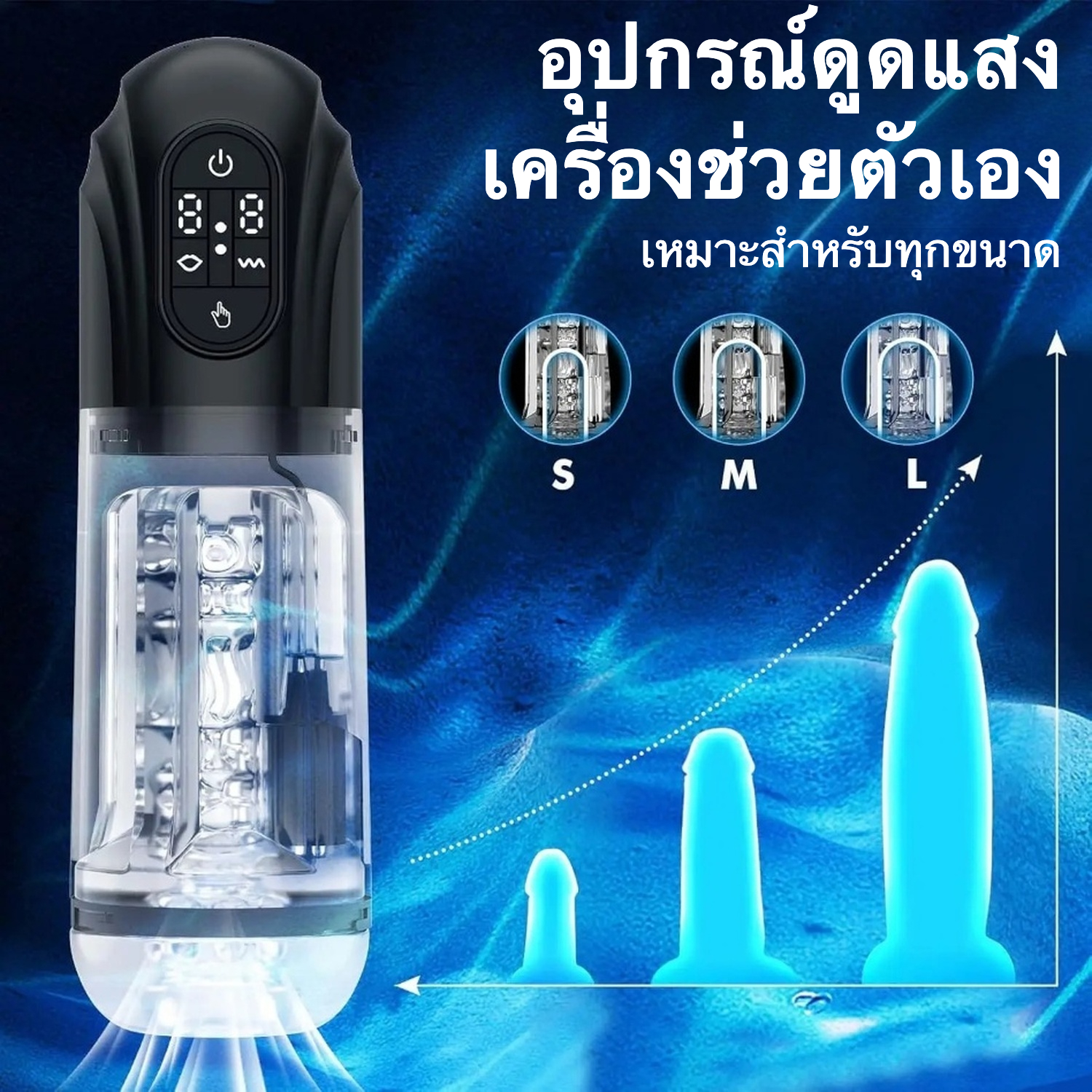ถ้วยอัตโนมัติ มอเตอร์คู่ ดูด+สั่นสะเทือน จอสัมผัส LED โหมดปะทุด้วยปุ่มเดียว กันน้ำระดับ IPX6