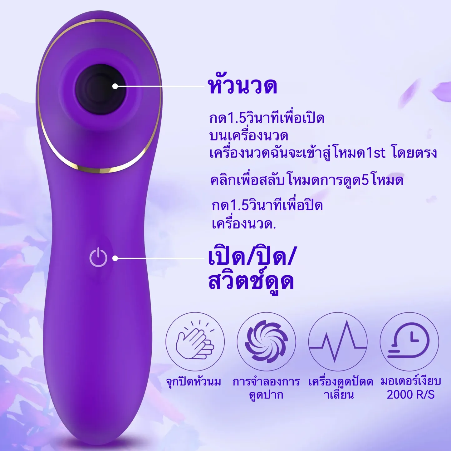เครื่องสั่นหัวนม เครื่องนวดเอวี ระบบดูด 5 ความถี่ IPX6