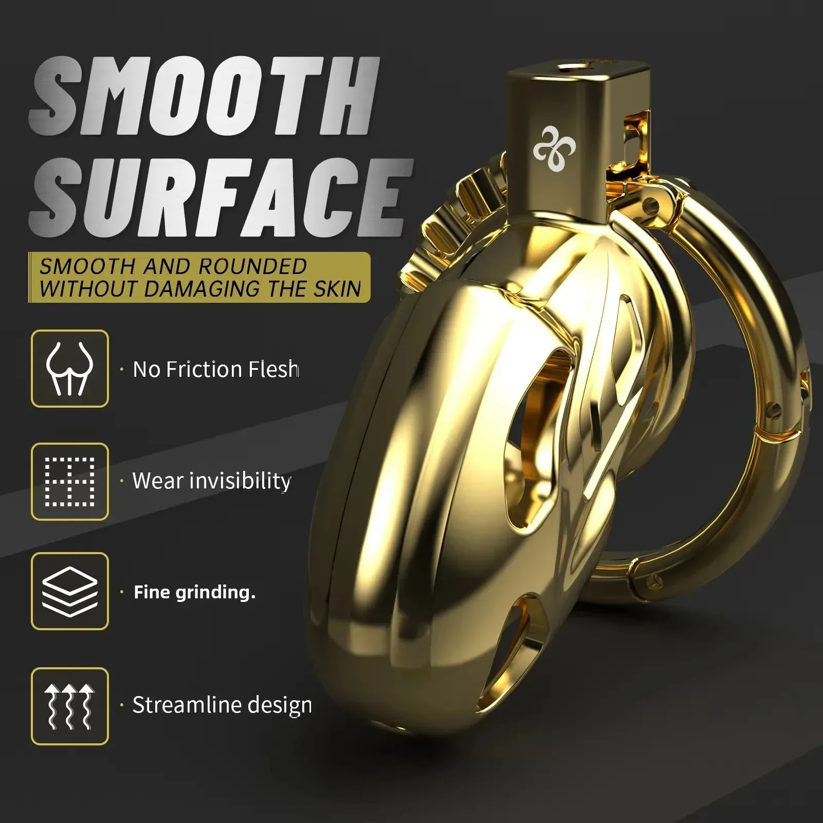 Simulated Glans Aluminum Alloy Chastity Cage With Cock Ring