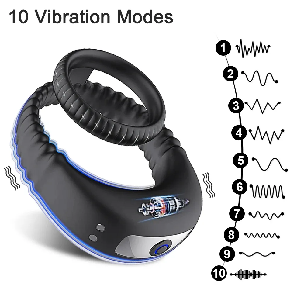 Rechargeable 10 Frequencies One-Button Operation Cock Ring