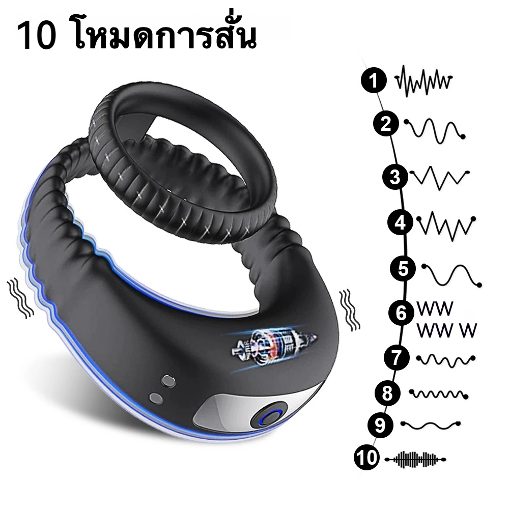 W6001未定价ห่วงล็อกสเปิร์ม ระบบสั่นสะเทือน 10 ความถี่ วงคู่ ลายแปรงนุ่ม กันน้ำได้ทั้งชิ้น