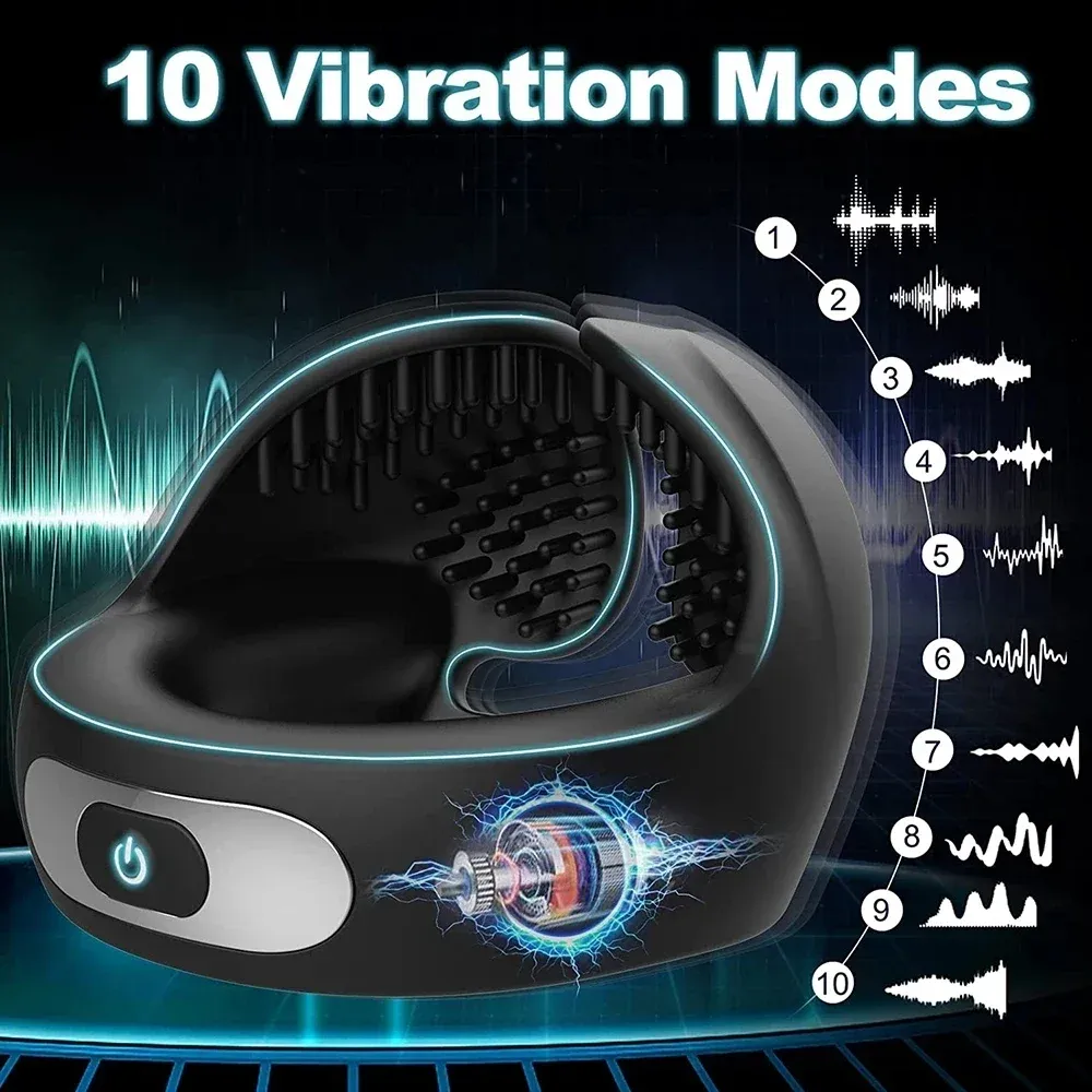 Dual-Motor 10 Frequencies Silicone Brush Wraps Cock Ring