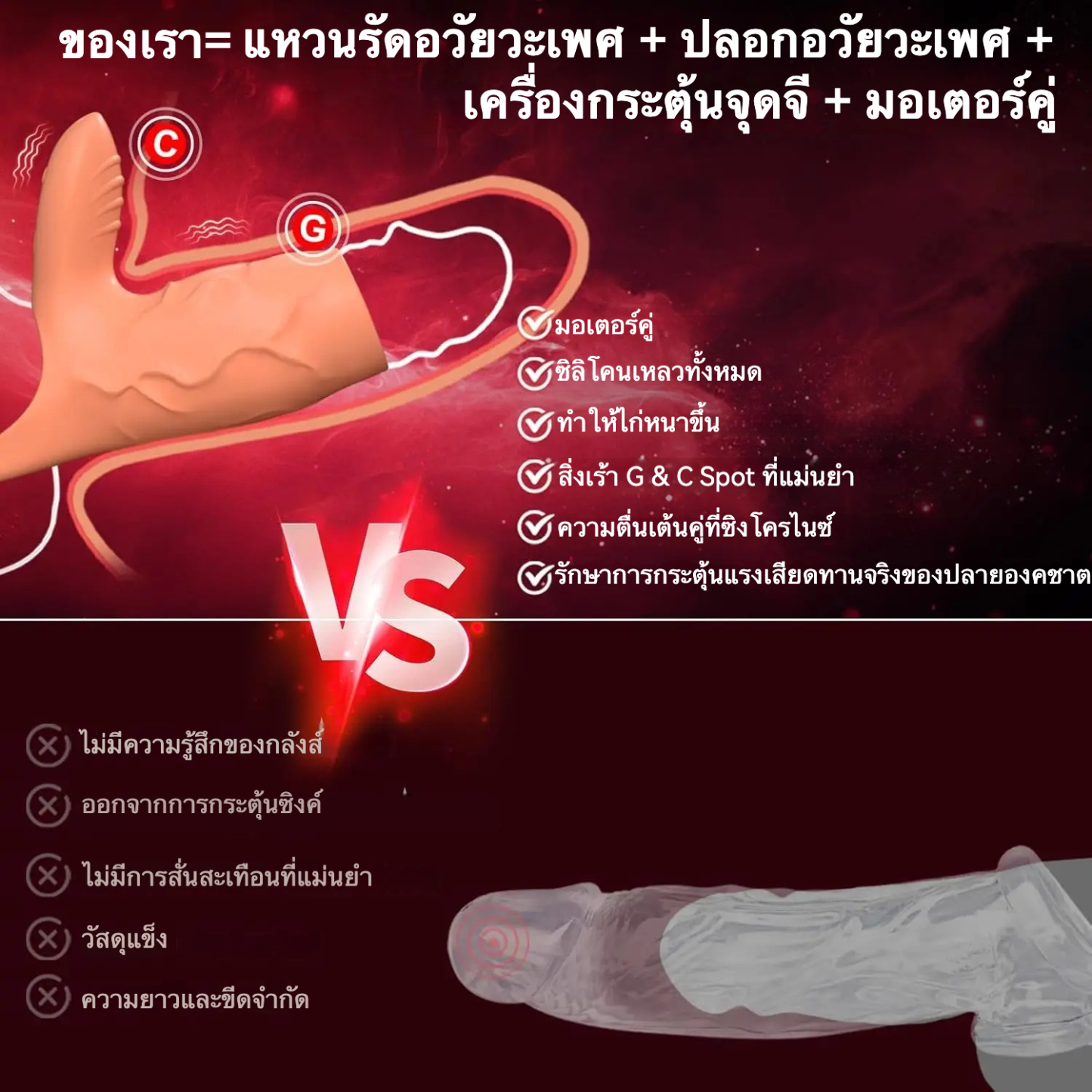 W4015未定价ปลอกเพิ่มขนา ใช้งานได้ 3 แบบ รายละเอียดสมจริง ระบบสั่นสะเทือนสำหรับทั้งคู่ วัสดุซิลิโคนเหลว