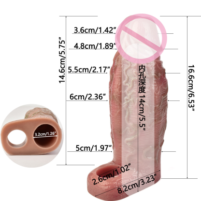 ปลอกเพิ่มขนา ออกแบบสมจริงสูง เส้นเลือดโปน ระบบล็อกน้ำเชื้อ มีให้เลือกสีเนื้อและสีดำ วัสดุซิลิโคนแพลตินัม-sextoyfunny